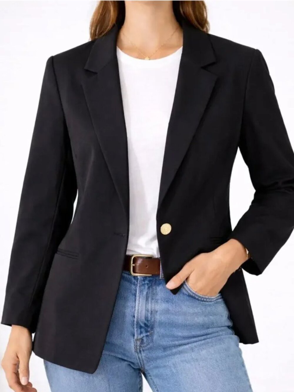 Susan Graver Blazer Black Knit Stretch Work Office Jacket Button Front Petite L
